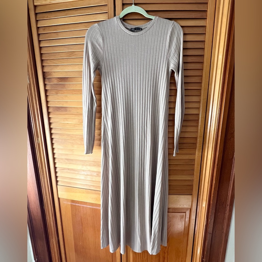 Tan Long Sleeve Maxi Dress